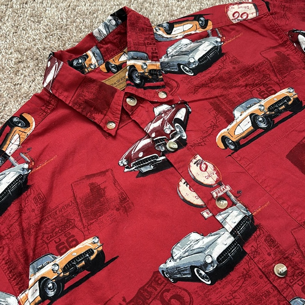 Clearwater Outfitters Route 66 Americana Print Button Down Short Sleeve Shirt